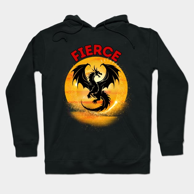 Fantasy Fierce Black Dragon in Sunset sky Frit-Tees Hoodie by Shean Fritts 